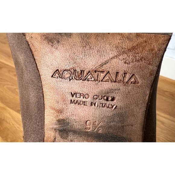 $550 AQUATALIA 9.5 Frannie Waterproof Ankle Bootie WOVEN LEATHER Block Heel Tan - Picture 5 of 5